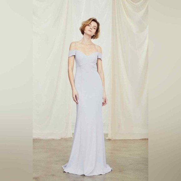 AMSALE Sienna Dress off the shoulder grey in Platinum, size 4 - Picture 1 of 6